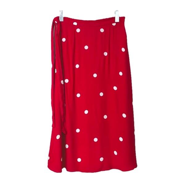 LOFT Women's Red & White Polka Dot Wrap Tie Waist Midi Skirt Size 8 - Picture 4 of 10